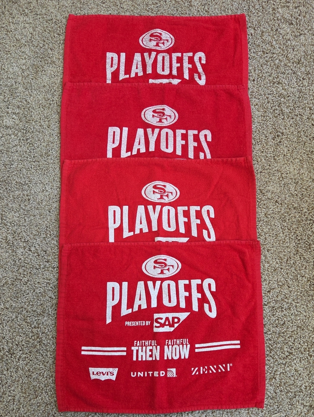 Lot Of 4 San Francisco 49ers "Faithful Then, Faithful Now" Playoffs Rally Towels
